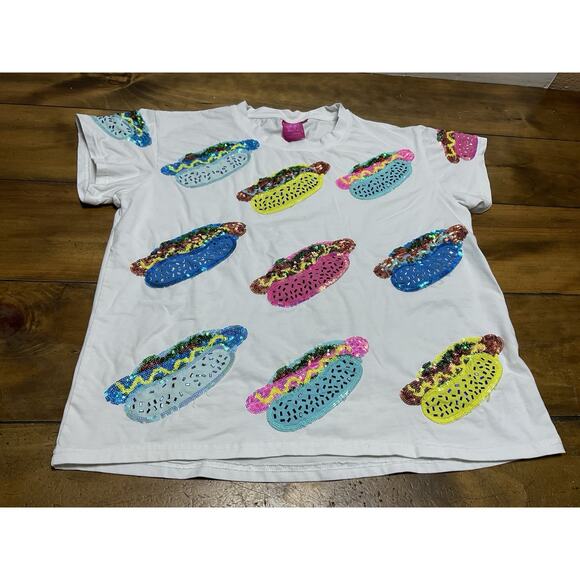 QUEEN OF SPARKLES White Hot Dog Print Blouse - Picture 1 of 11